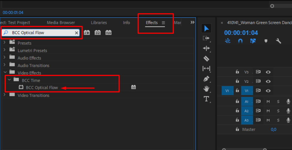 Using BCC optical flow from the Boris FX plugin