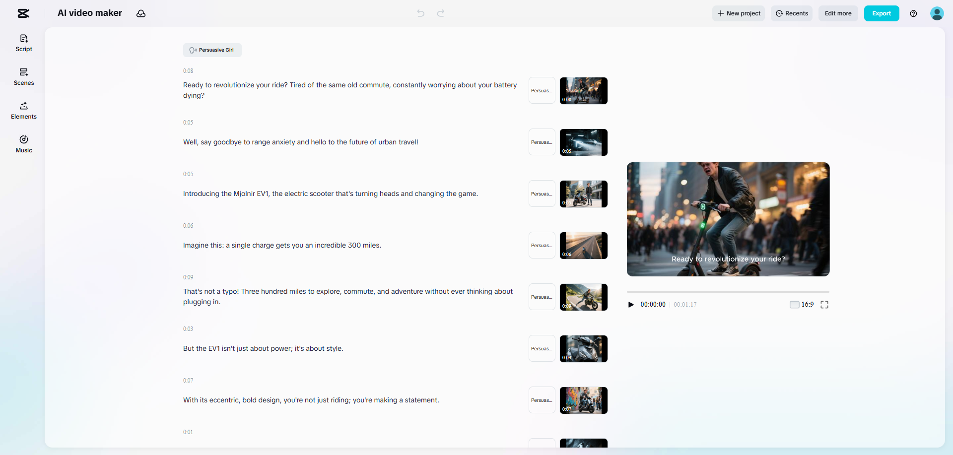 CapCut Web's AI video maker in action
