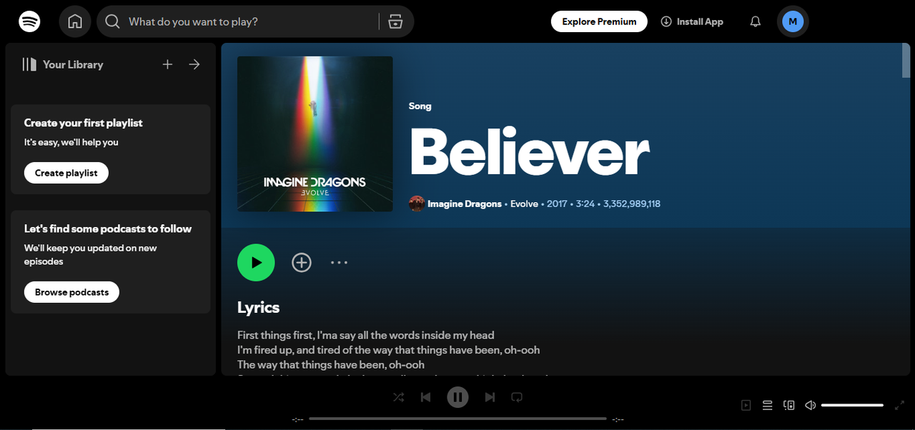 อินเทอร์เฟซของผู้เชื่อ - สตรีม Spotify ส่วนใหญ่ตลอดเวลา