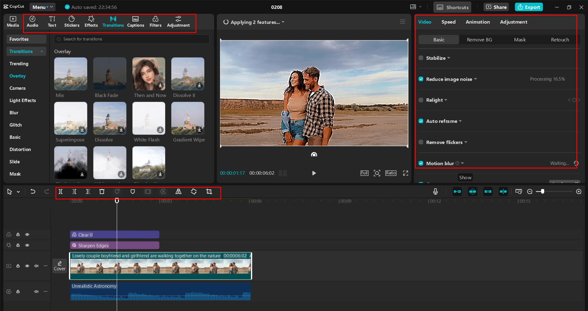 Interfaccia dell' CapCut editor video desktop che ottimizza il video di YouTube per SEO imapact