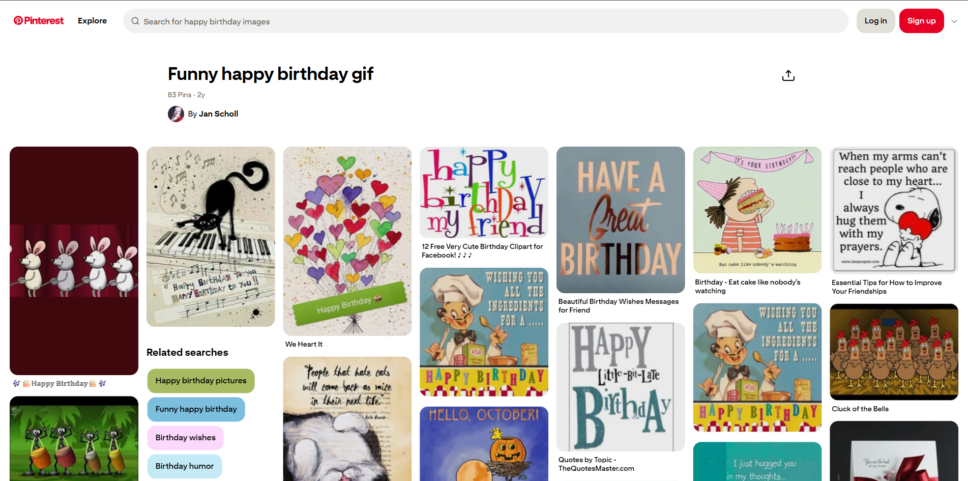 Oberfläche von Pinterest - ein weiterer Ort, um lustige Geburtstags-GIFs zu finden.