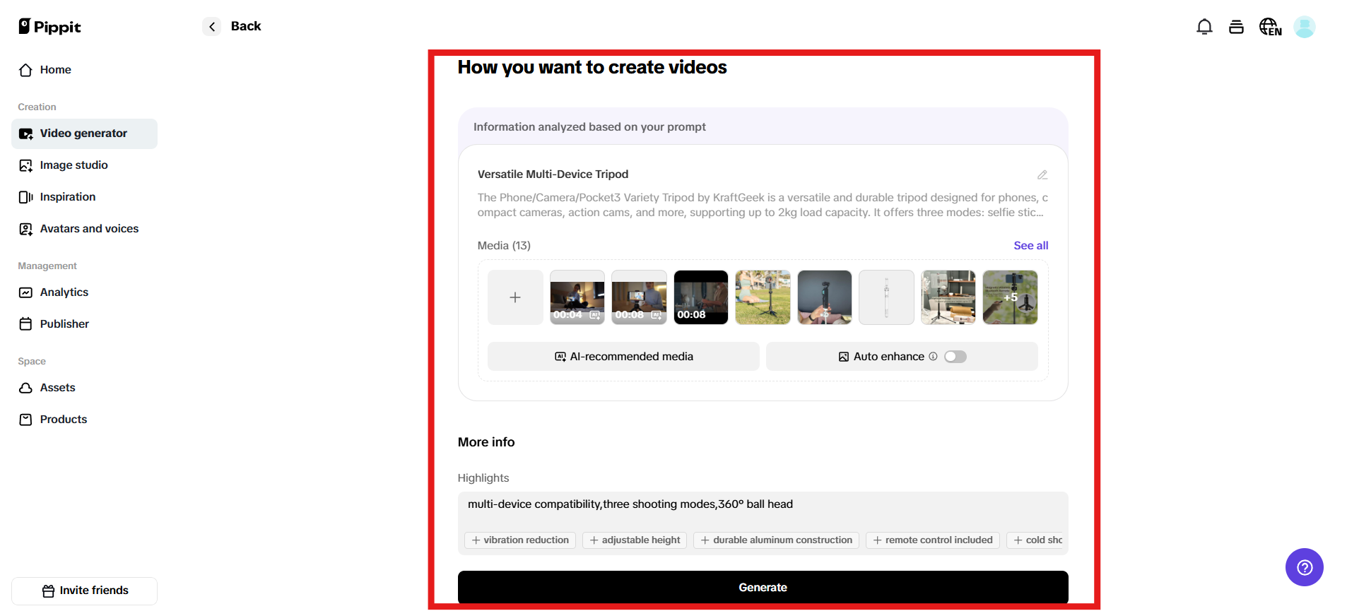 Generate videos