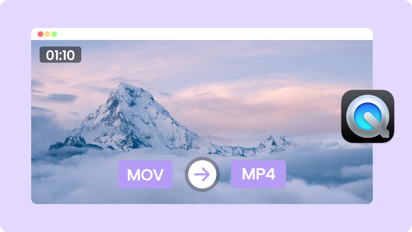 En illustration som visar konverteringen av en MOV-fil till en MP4-fil, vilket symboliserar enkel formatändring för bättre kompatibilitet.