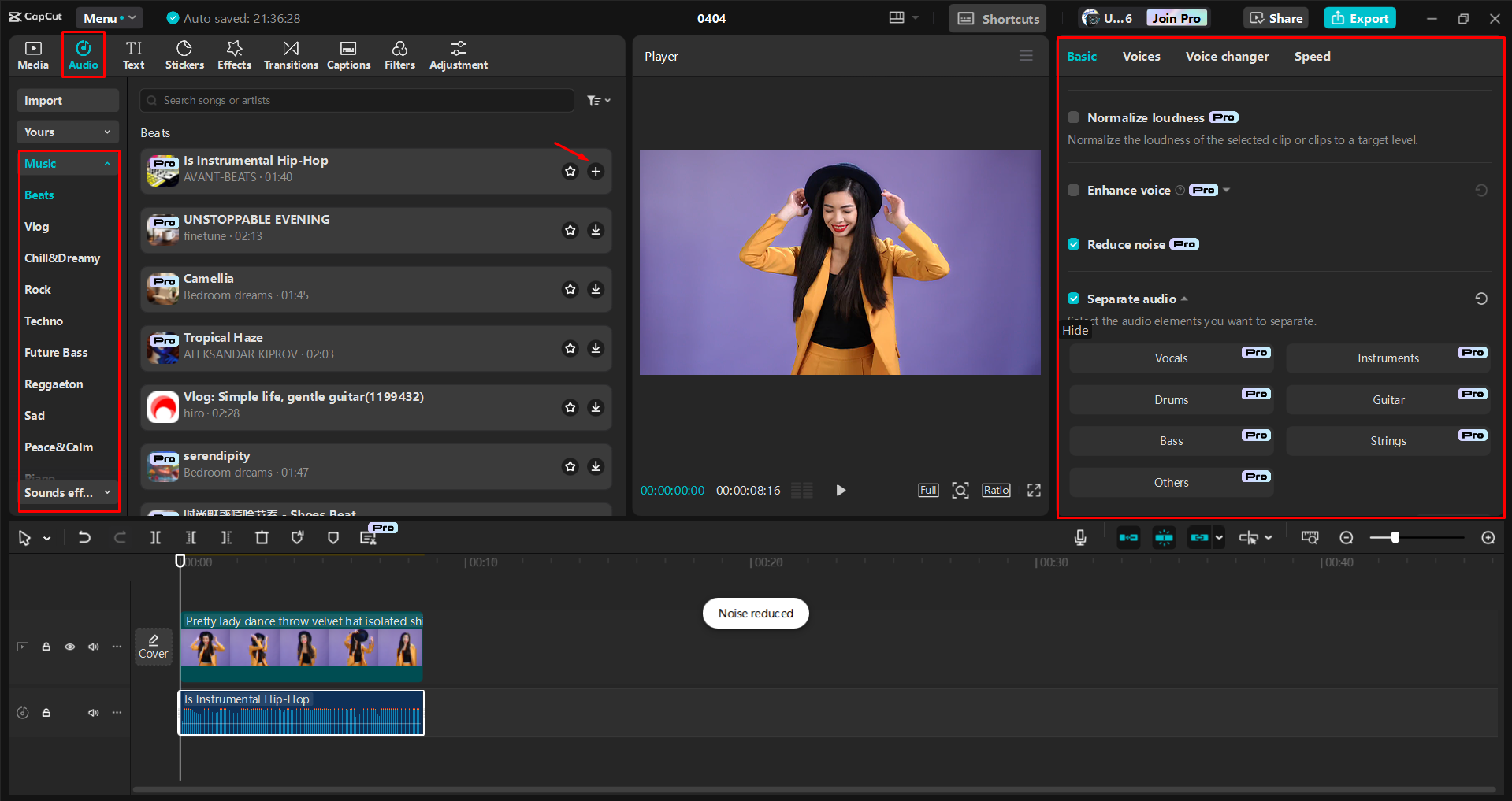 Pagdaragdag ng musika at pag-edit ng video sa CapCut desktop video editor