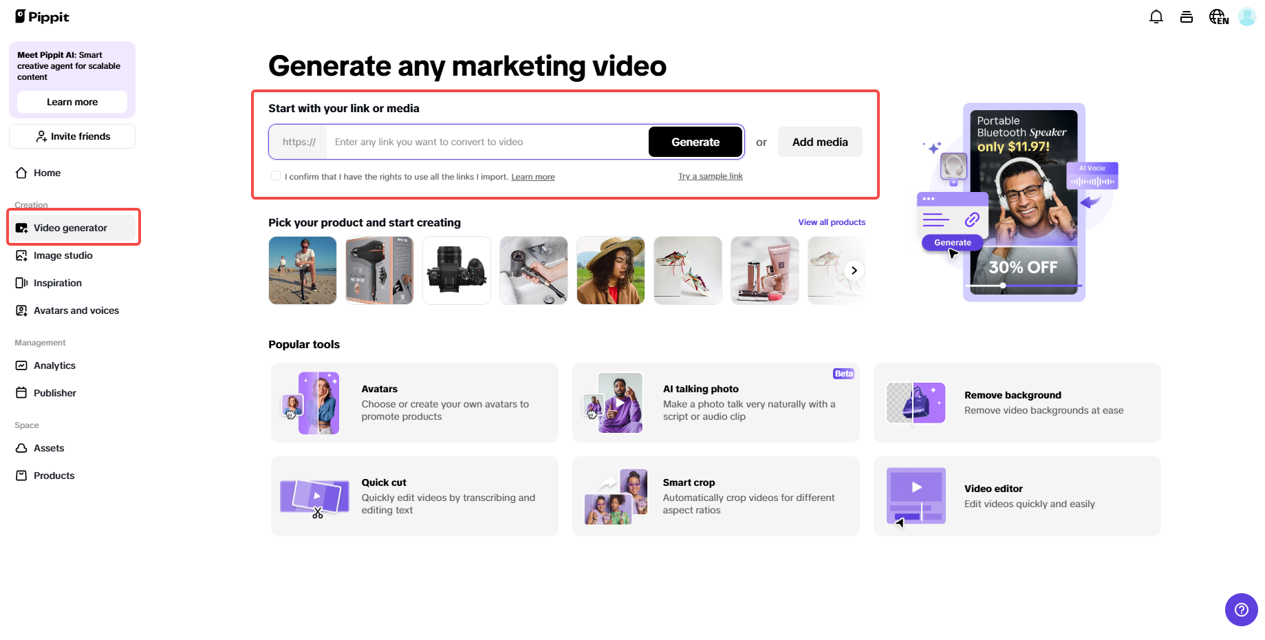 Envie links e mídia de produtos