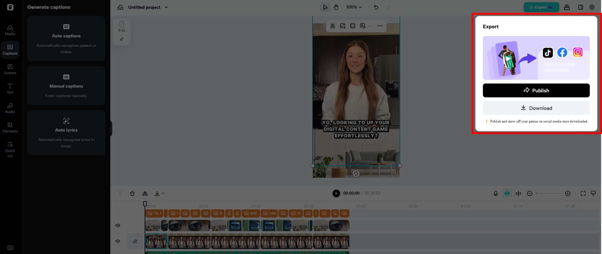Publish or download your created video