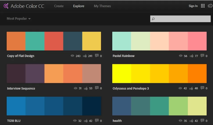 Interface of Adobe Color - another free brand color generator