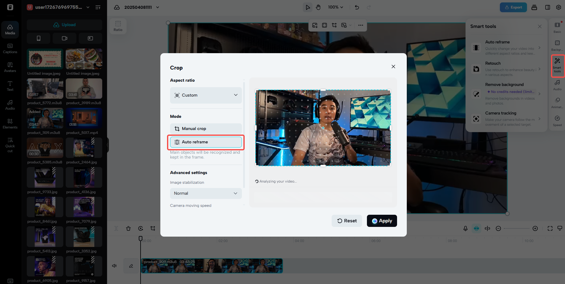 Edit and auto reframe