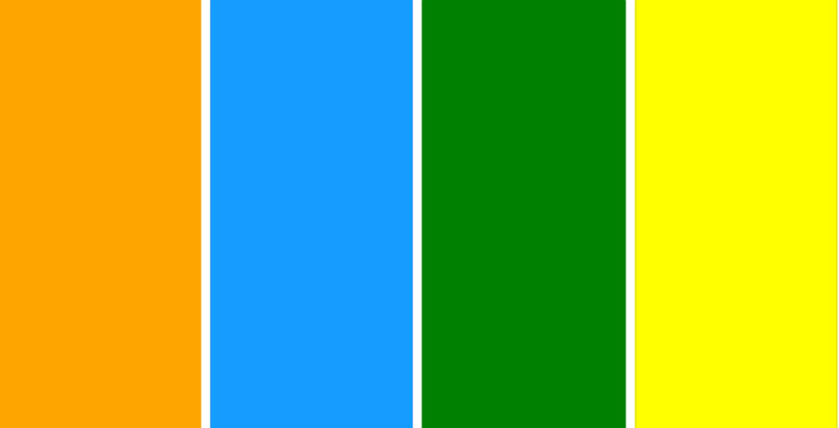 Orange, Blue, Green, Yellow