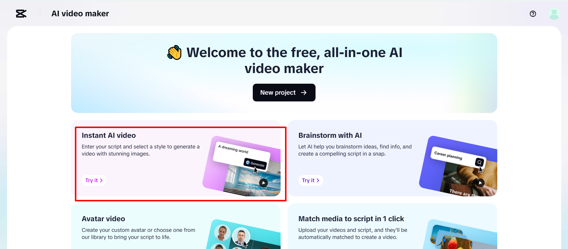 Mengakses pembuat video AI di CapCut Web
