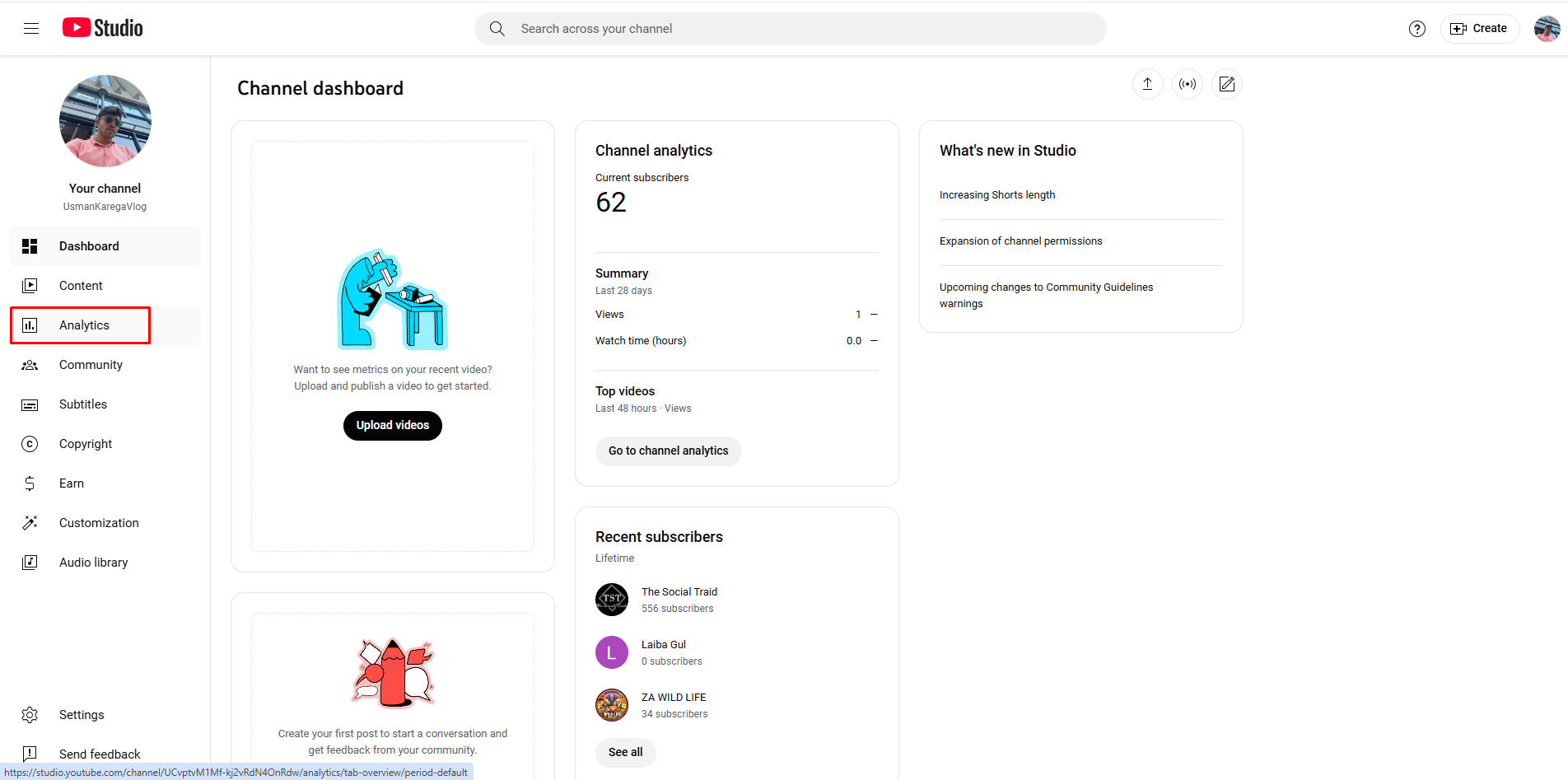 Ouverture des analyses en direct YouTube sur YouTube Studio