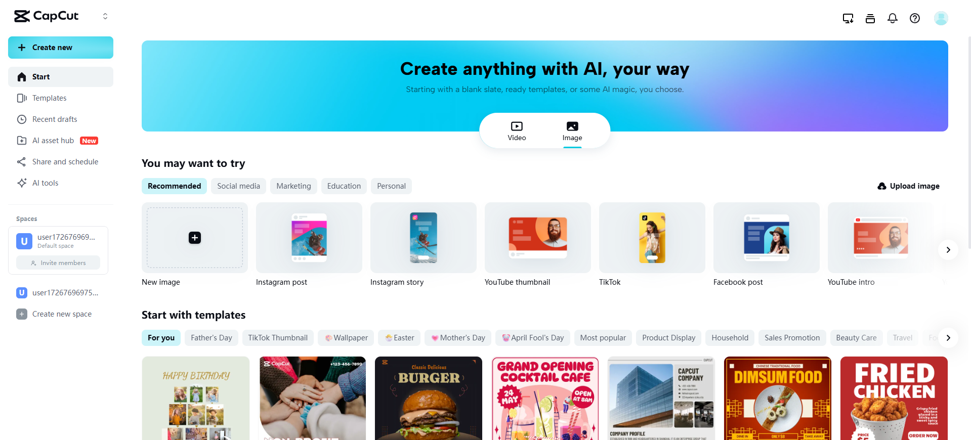 CapCut Web homepage