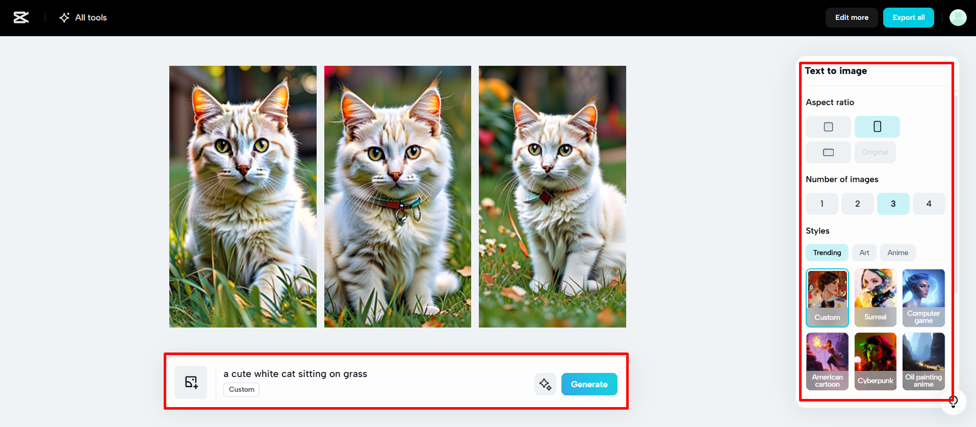 Creating an image from the prompt on CapCut Web Web