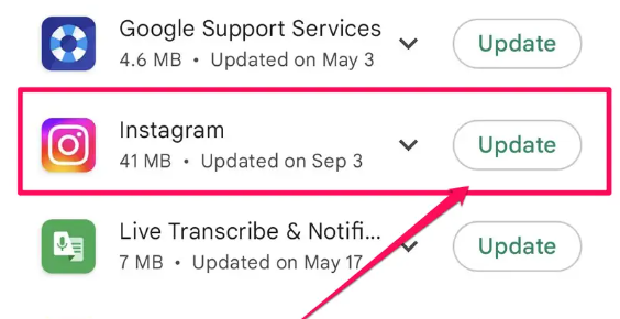 Aktualisieren Sie die Instagram-App