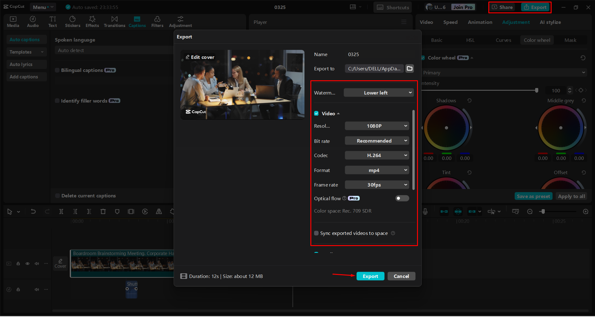 Exporting a video from the CapCut desktop video editor