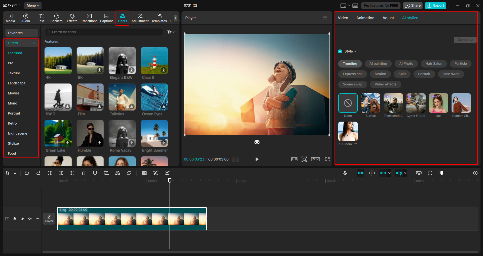 CapCutデスクトップ動画編集ソフトでAIを使って画像をスタイライズする