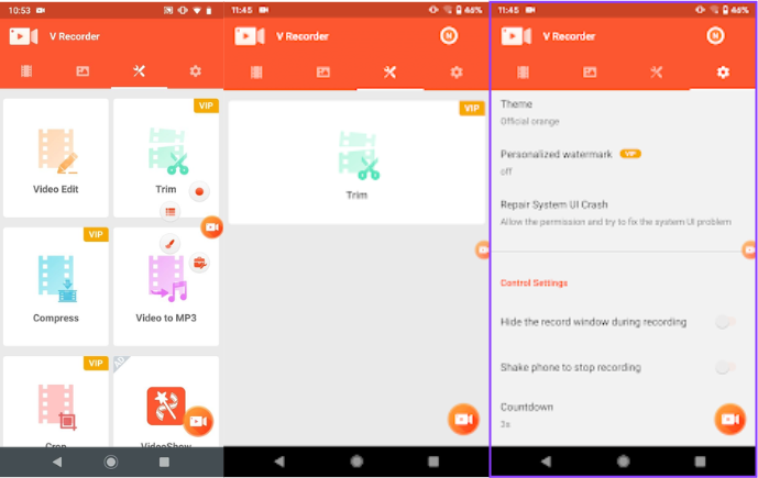 Interface of V Recorder - the perfect way to record YouTube videos on mobile