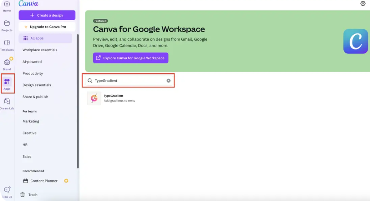 Buka Canva dan akses aplikasi TypeGradient