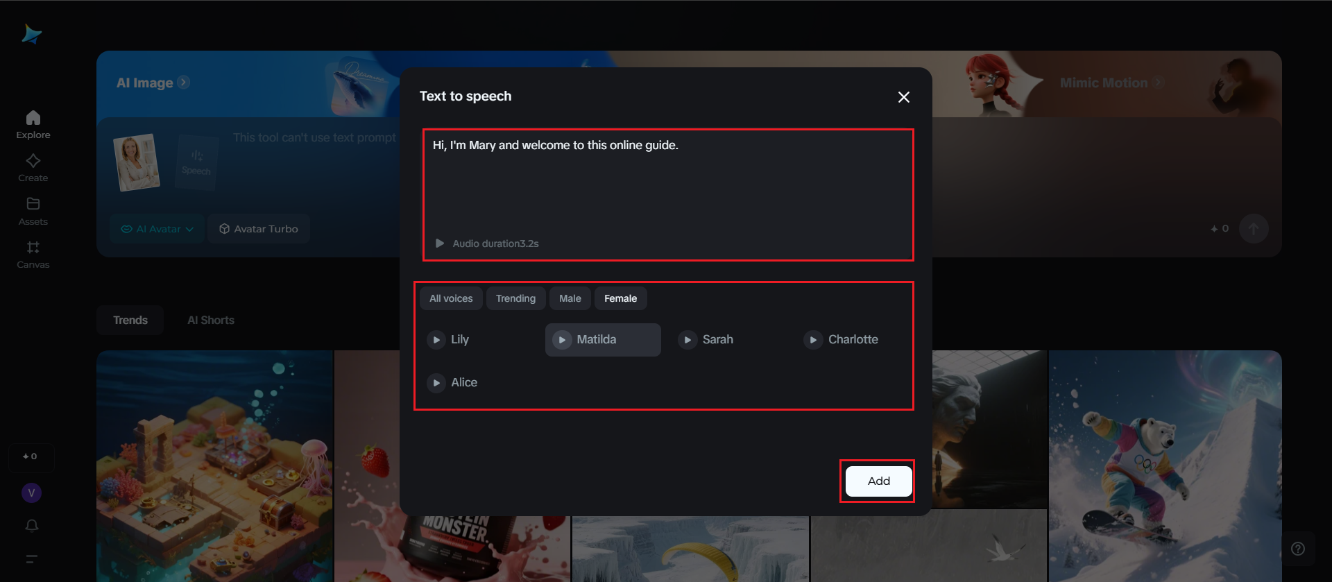 Add script and choose voice
