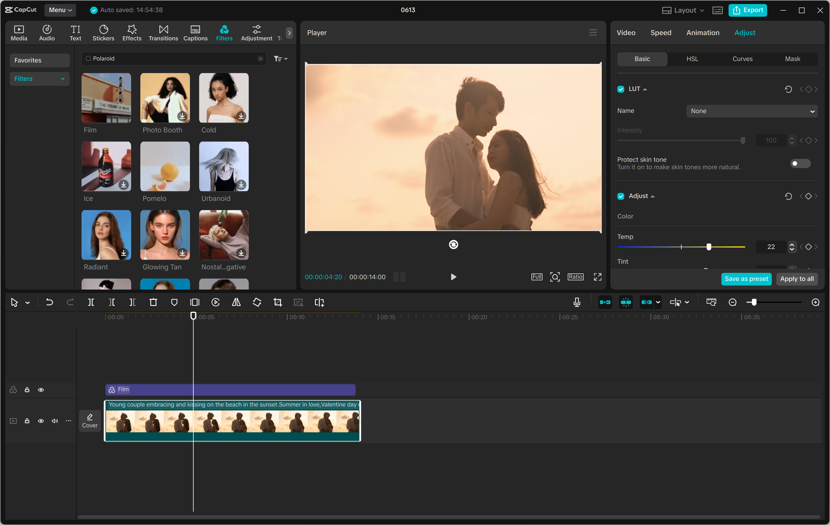 Antarmuka editor video desktop CapCut - cara cepat untuk menambahkan filter Polaroid ke video