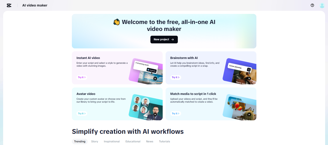 CapCut Web creador gratuito de videos con inteligencia artificial