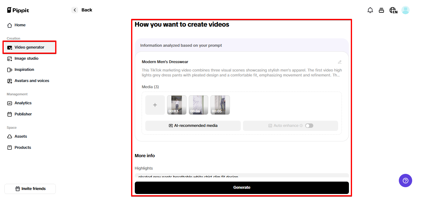 Generate marketing videos