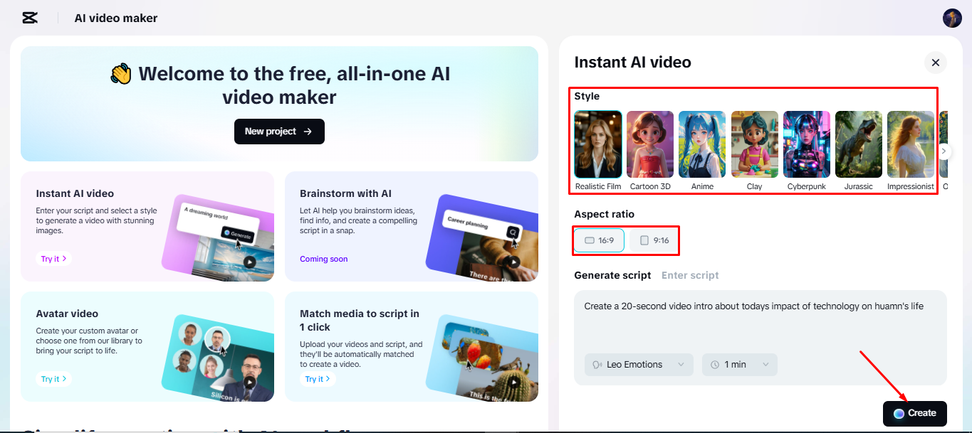 CapCut의 AI 비디오 메이커를 사용하여 스크립트 작성