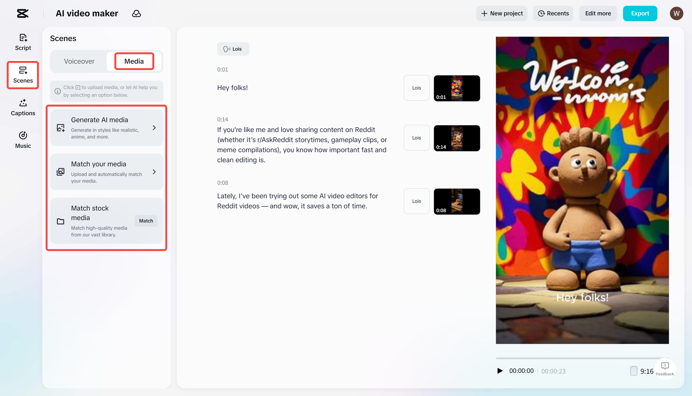 Replace the unwanted media in the CapCut AI video maker tool