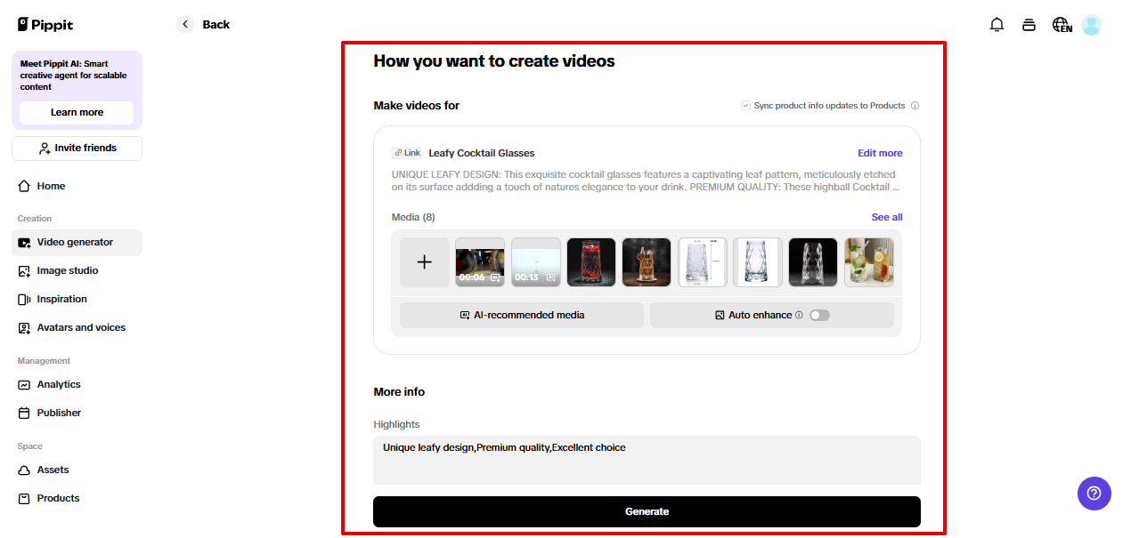 Konfigurowanie ustawień wideo w Pippit