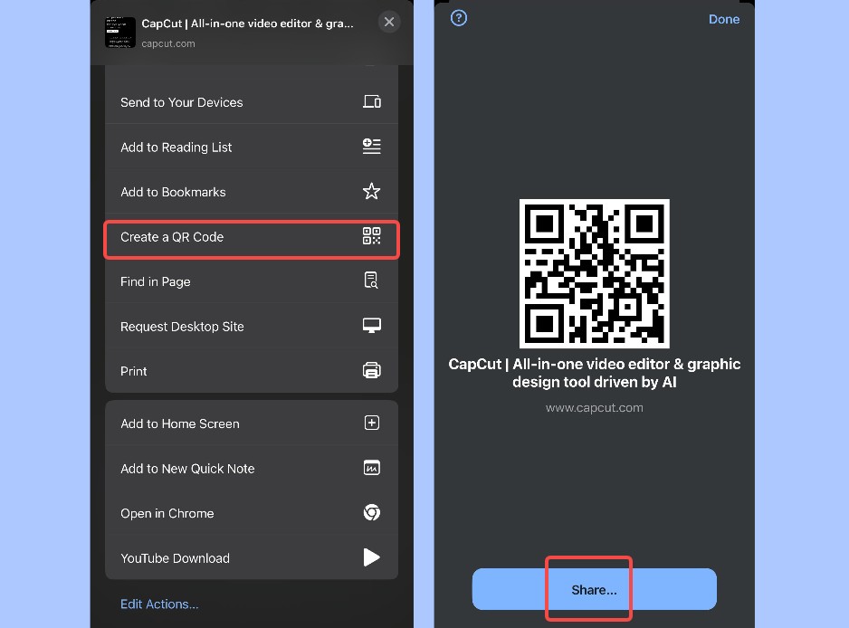Share CapCut Create QR Code