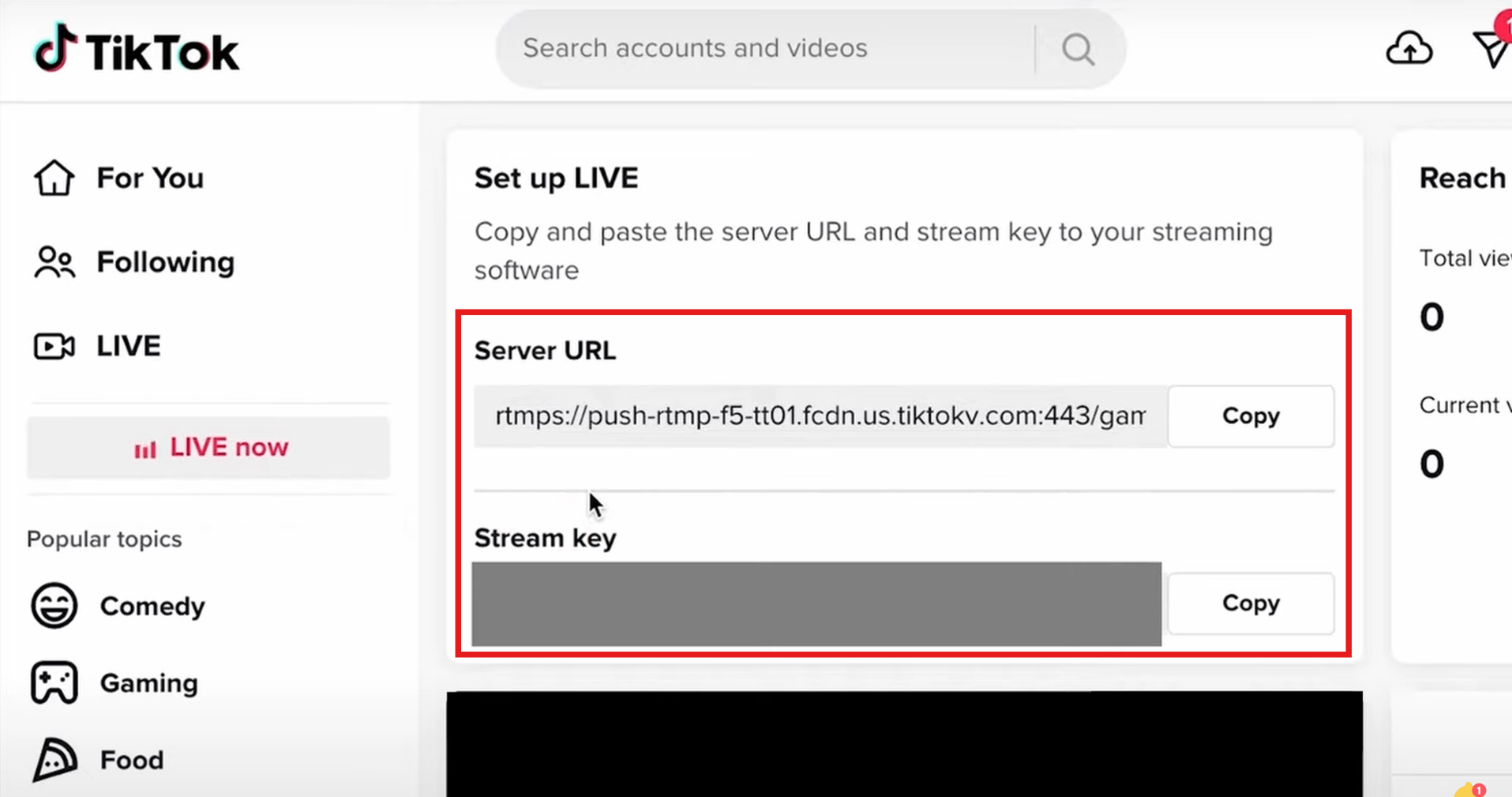 Retrieve your TikTok stream key