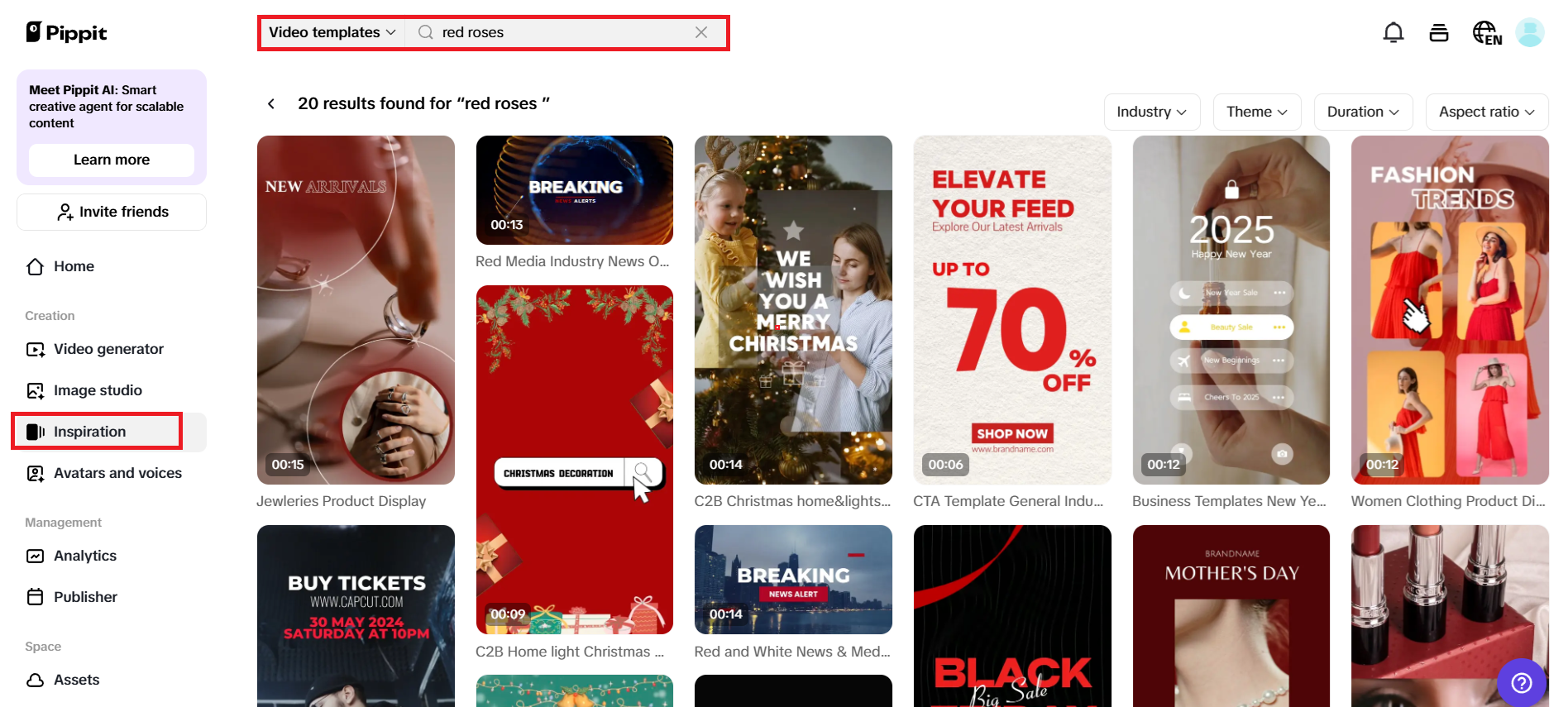 Find inspiration and select a template