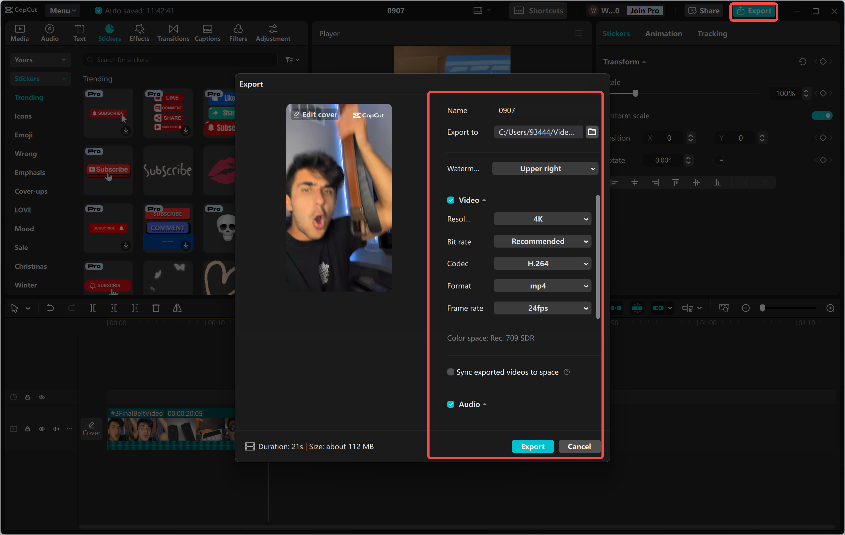 Exportation de la vidéo TikTok à partir de l' CapCut éditeur vidéo de bureau