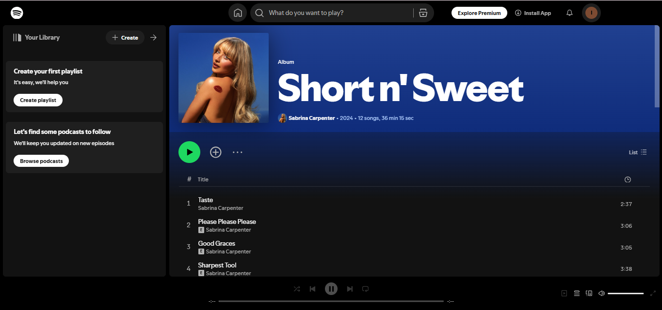 Sabrina Carpenter 'dan Short n "Sweet - Spotify' daki en popüler albümlerden biri