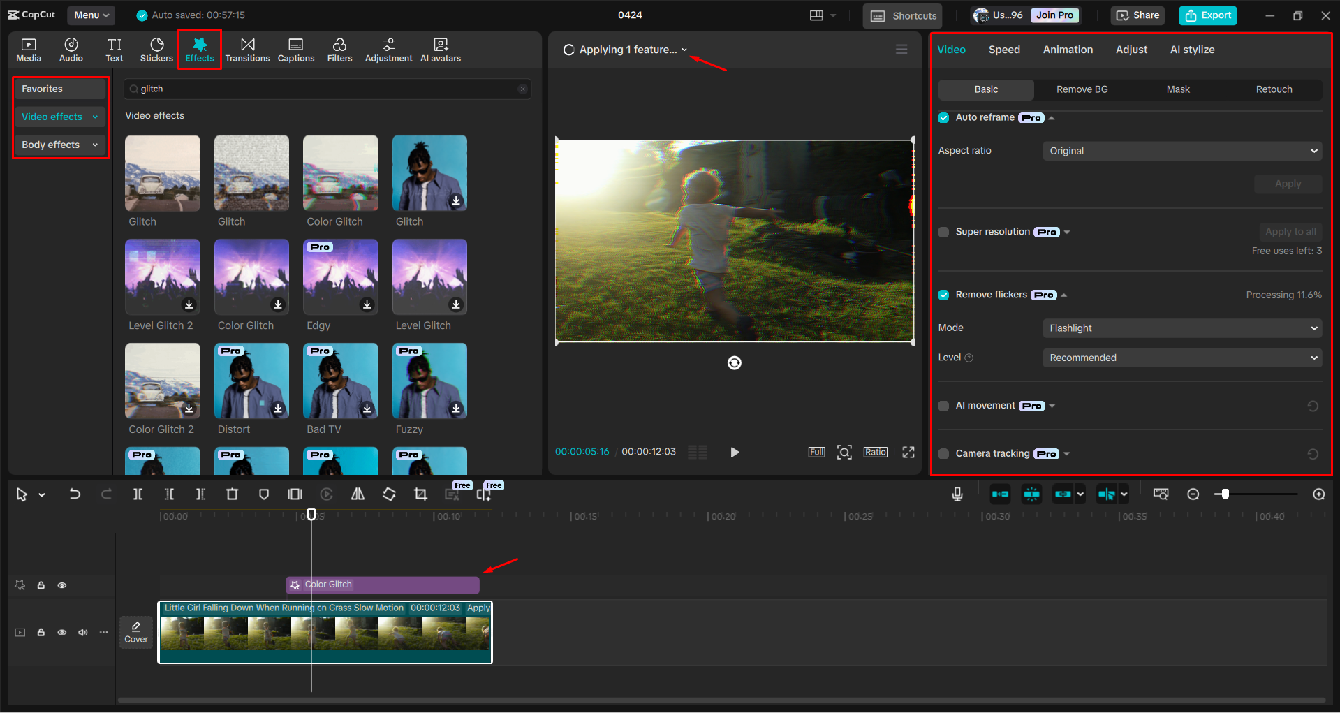 Applicare un effetto glitch a un video con l' CapCut editor video desktop