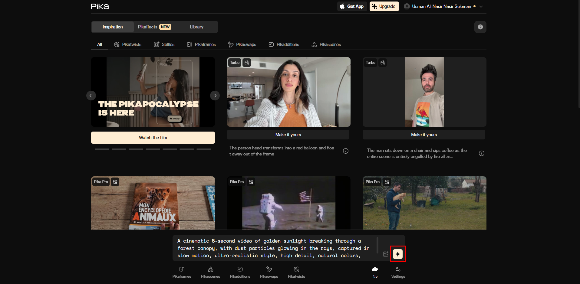 Generating a video with the Pika AI video generator