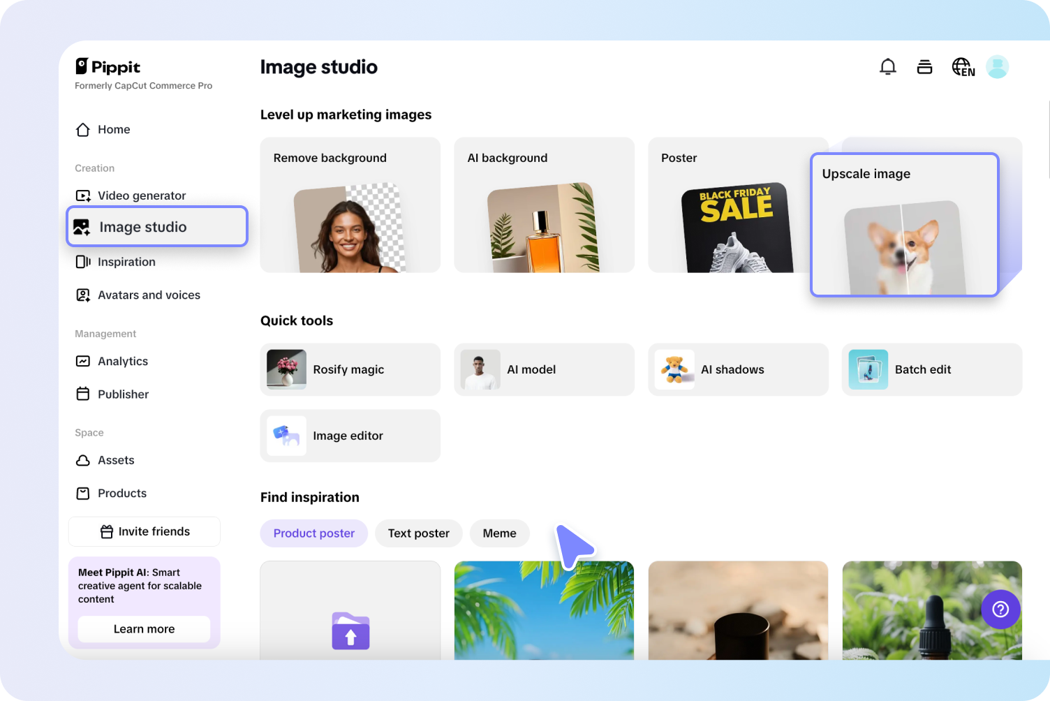Open "Upscale image" and upload your photo