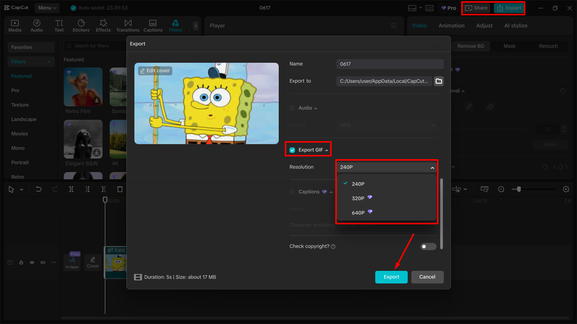 Xuất video dưới dạng GIF từ trình CapCut chỉnh sửa video trên máy tính để bàn
