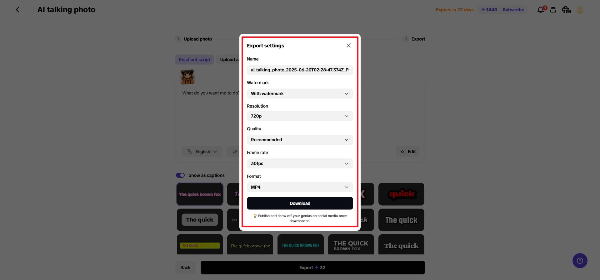 Download your finalized content