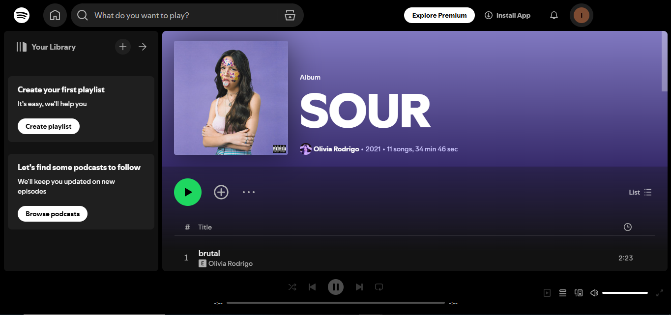 Sour von Olivia Rodrigo - als eines der meistgestreamten Spotify-Alben eingestuft