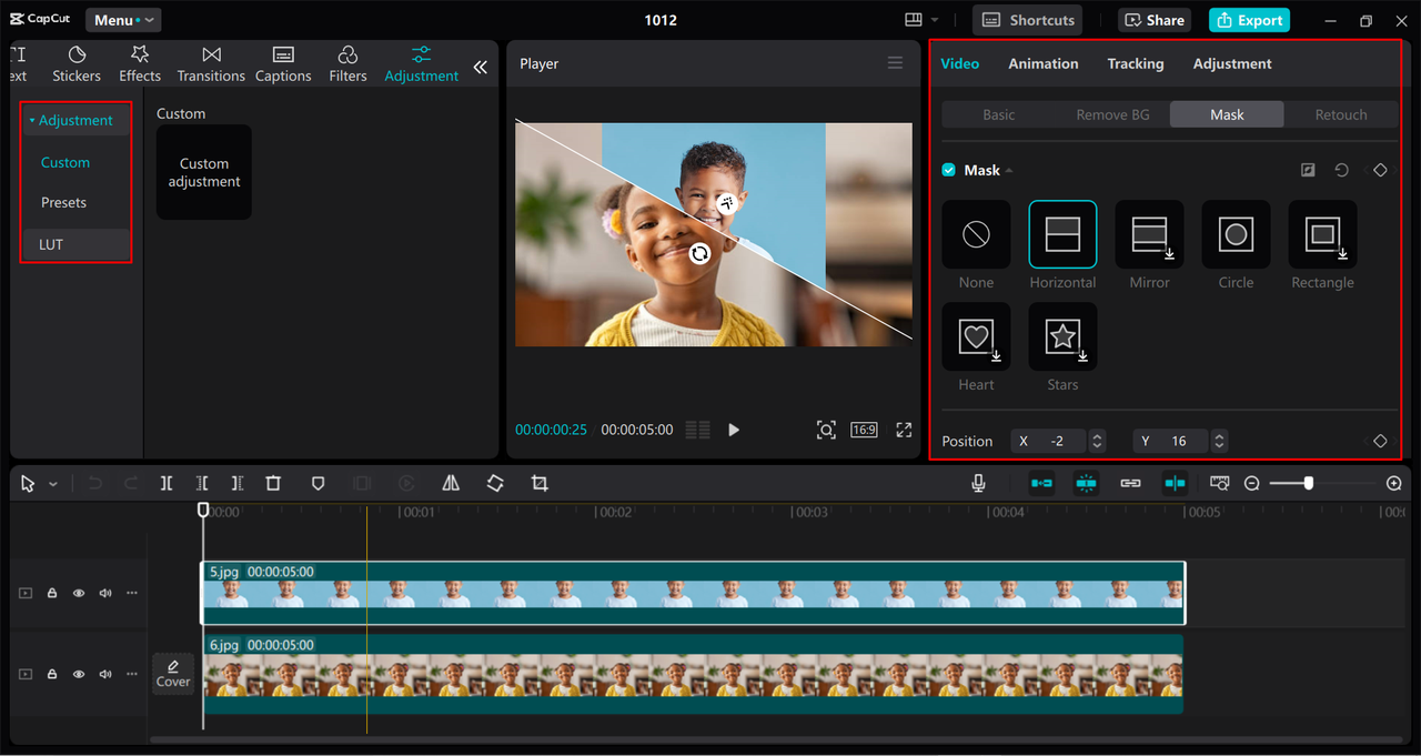 Kombination zweier Bilder im CapCut Desktop-Video-Editor
