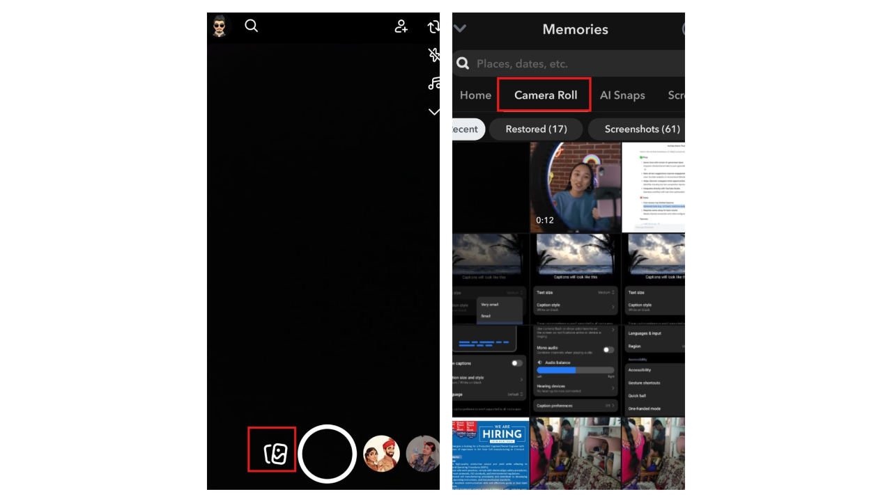 افتح Snapchat واختر الذكريات.