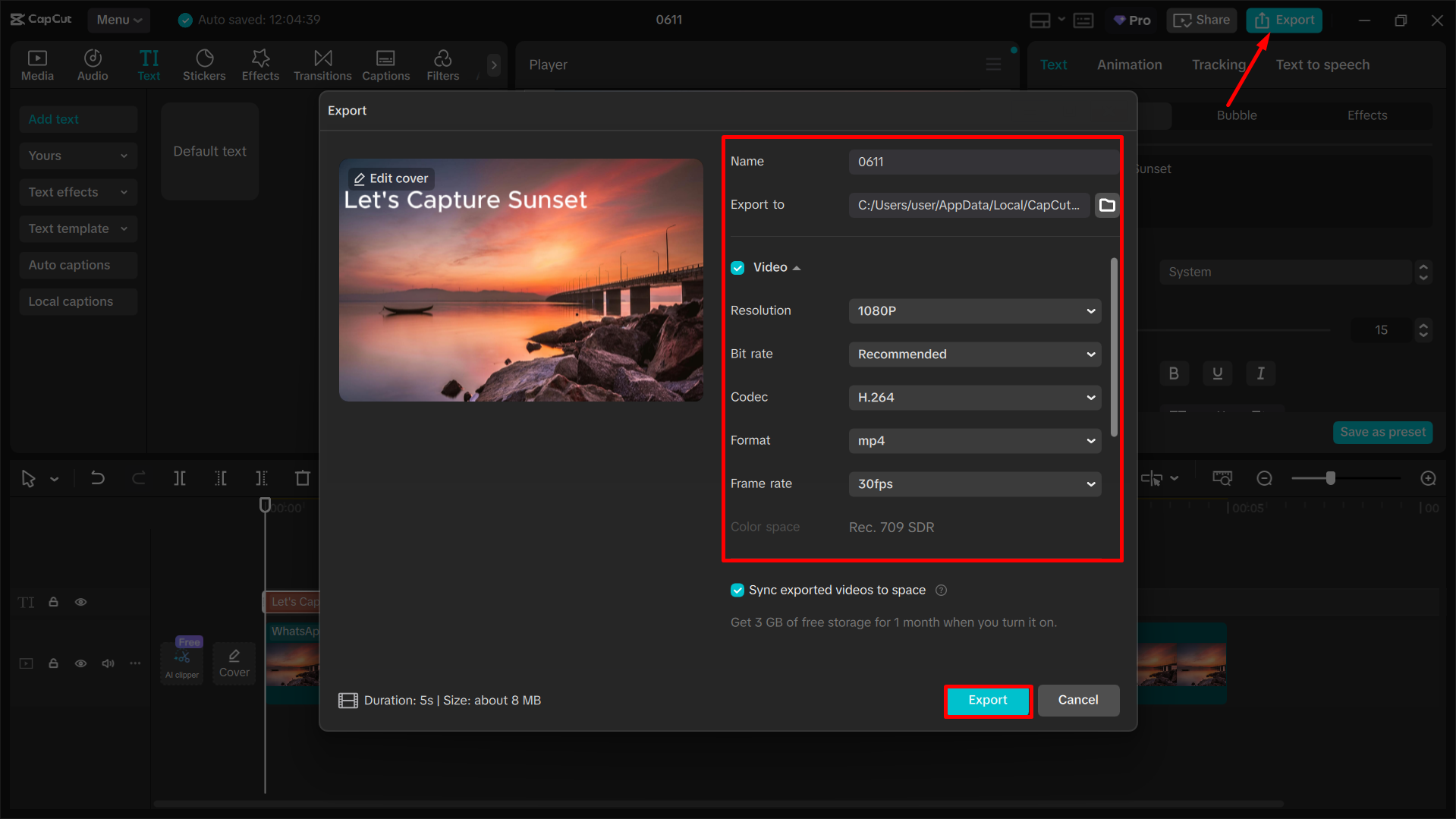 Exporting and sharing the final video from the Capcut desktop video editor