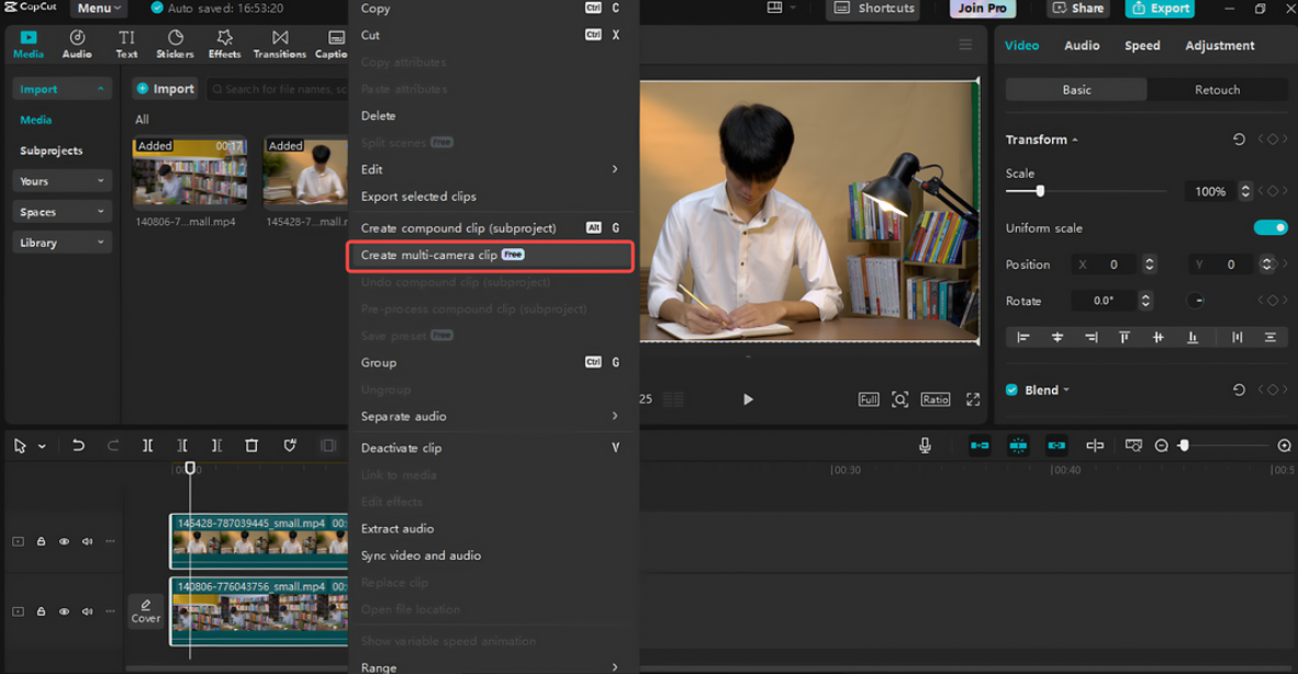 Tạo clip nhiều camera