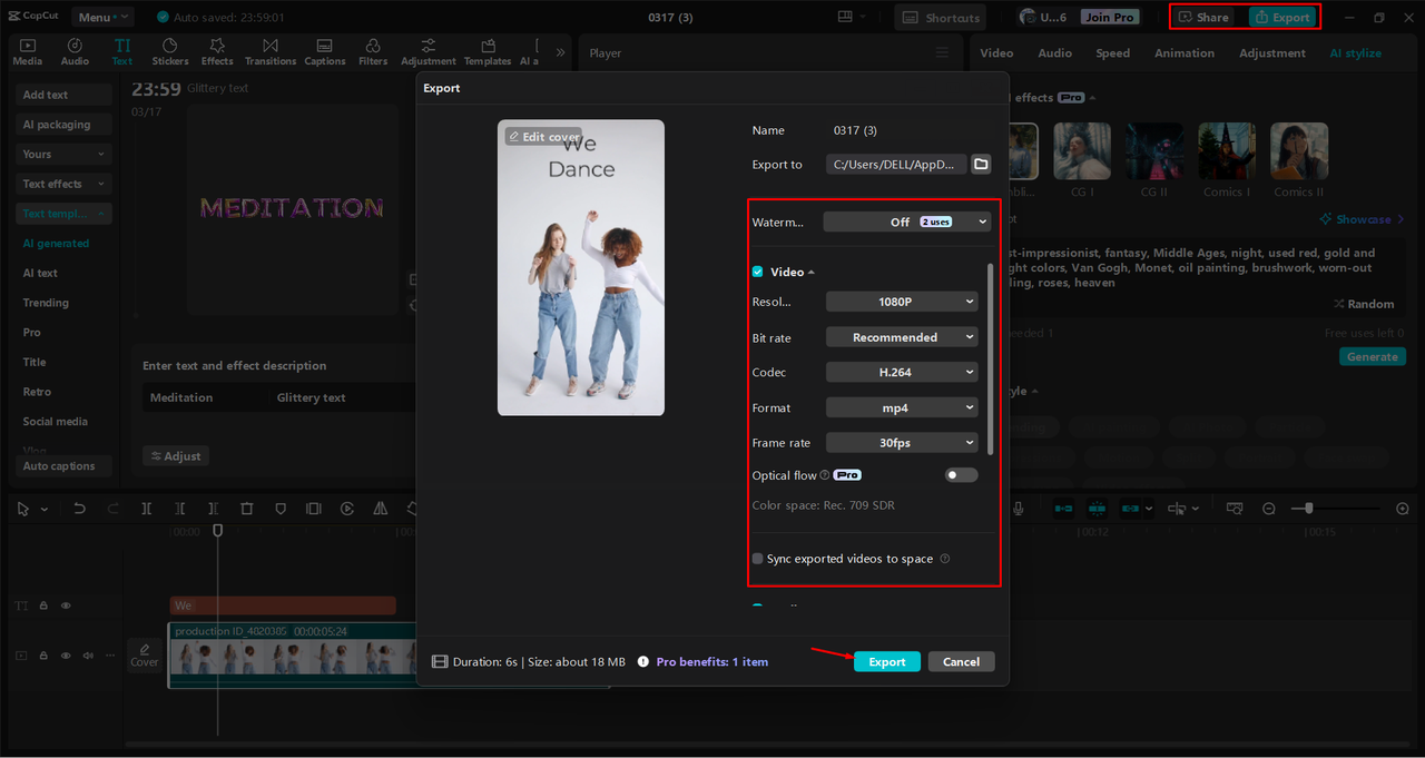 Export and share