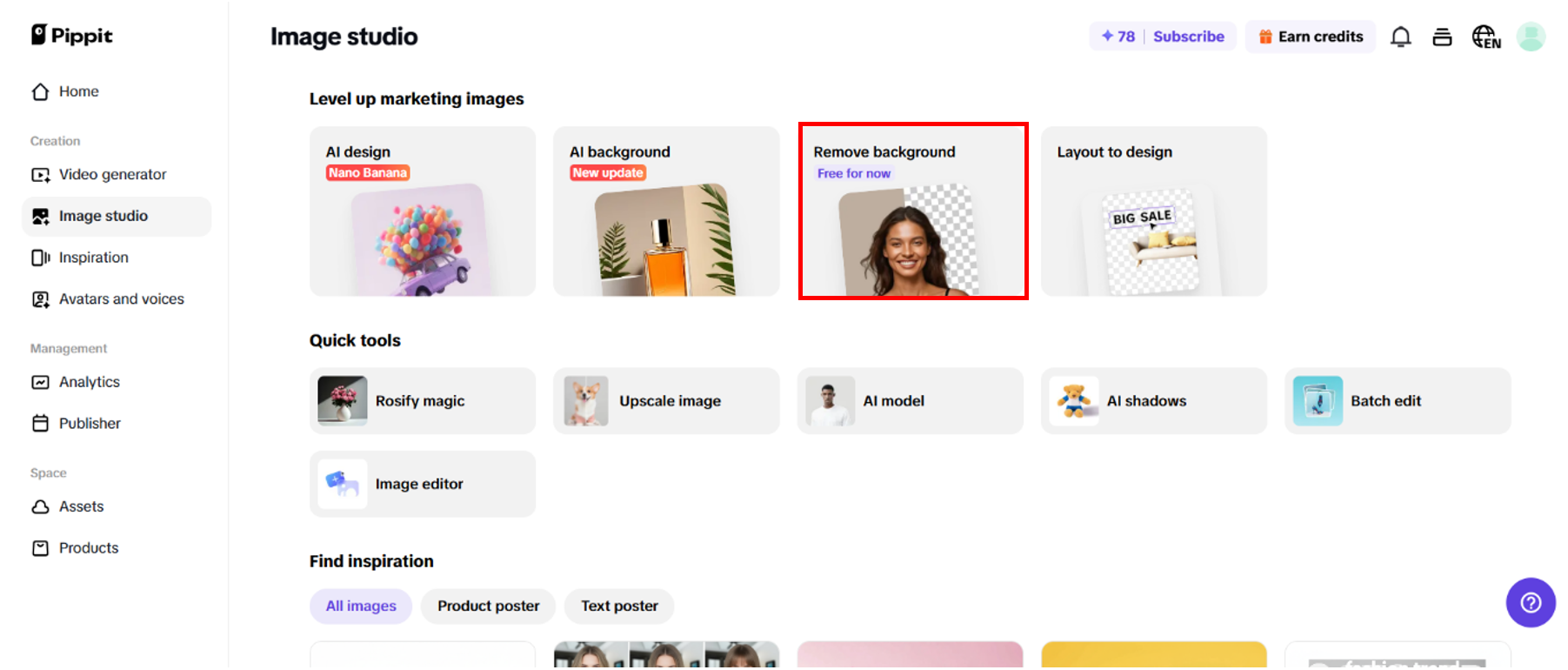 Go to the  "Remove Background'' interface