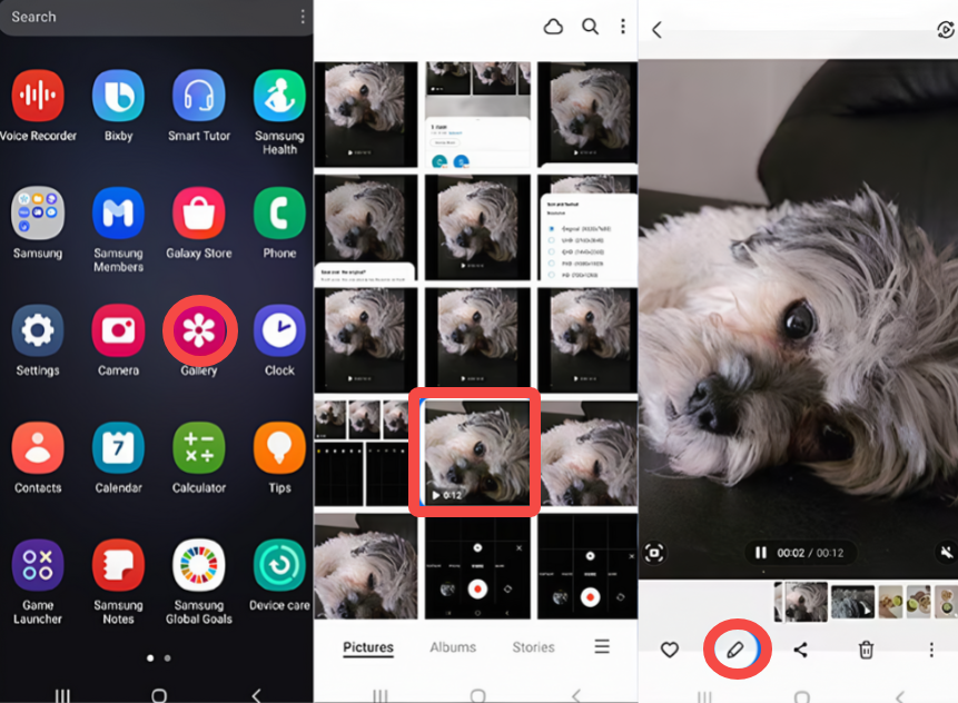 Importing and accessing the editing tools in Samsung