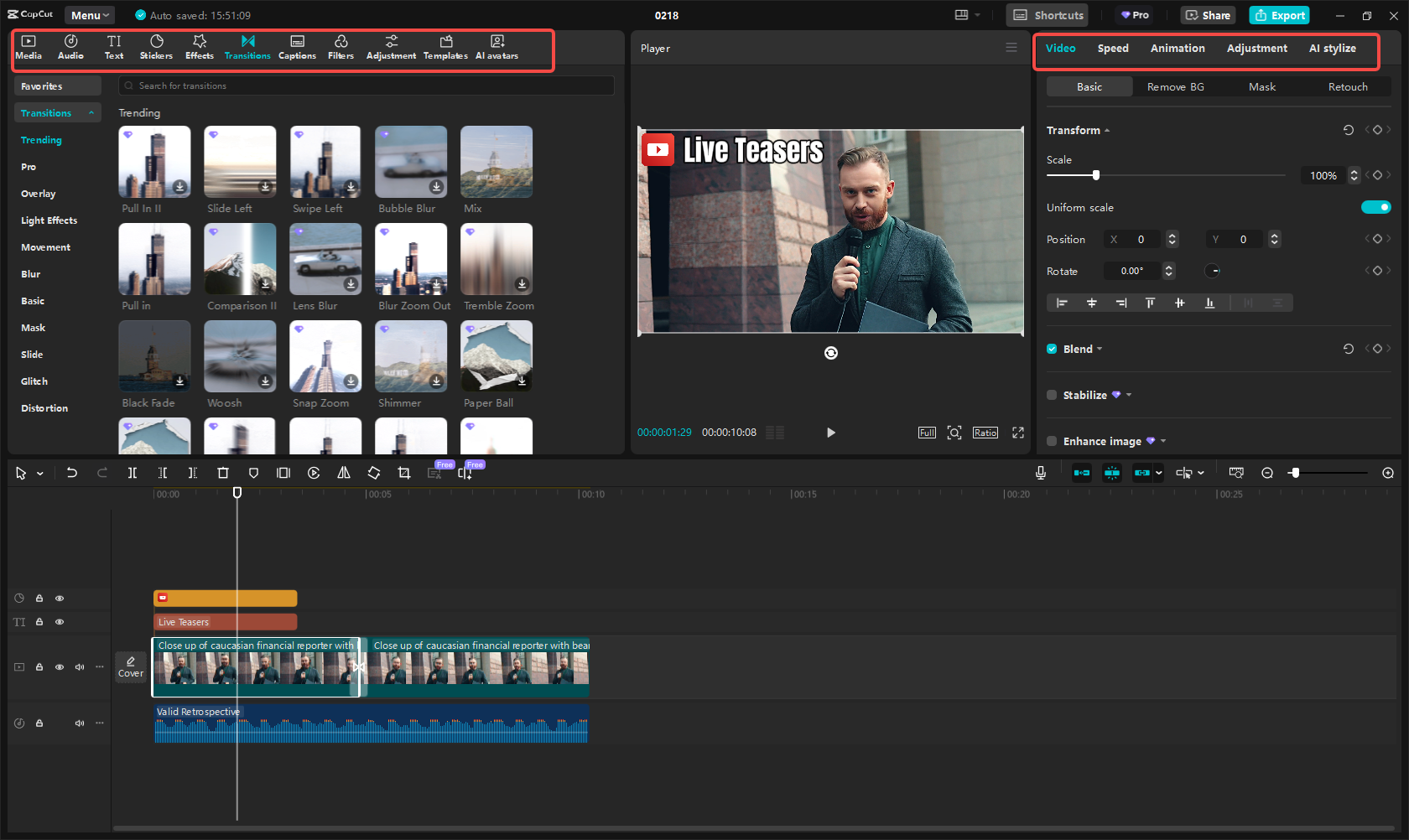 Modifica del video teaser in CapCut
