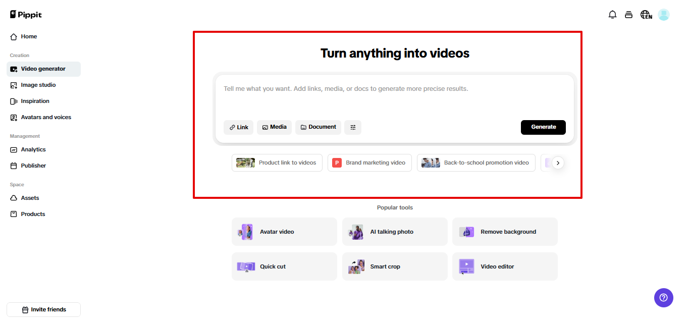 Video generator in Pippit