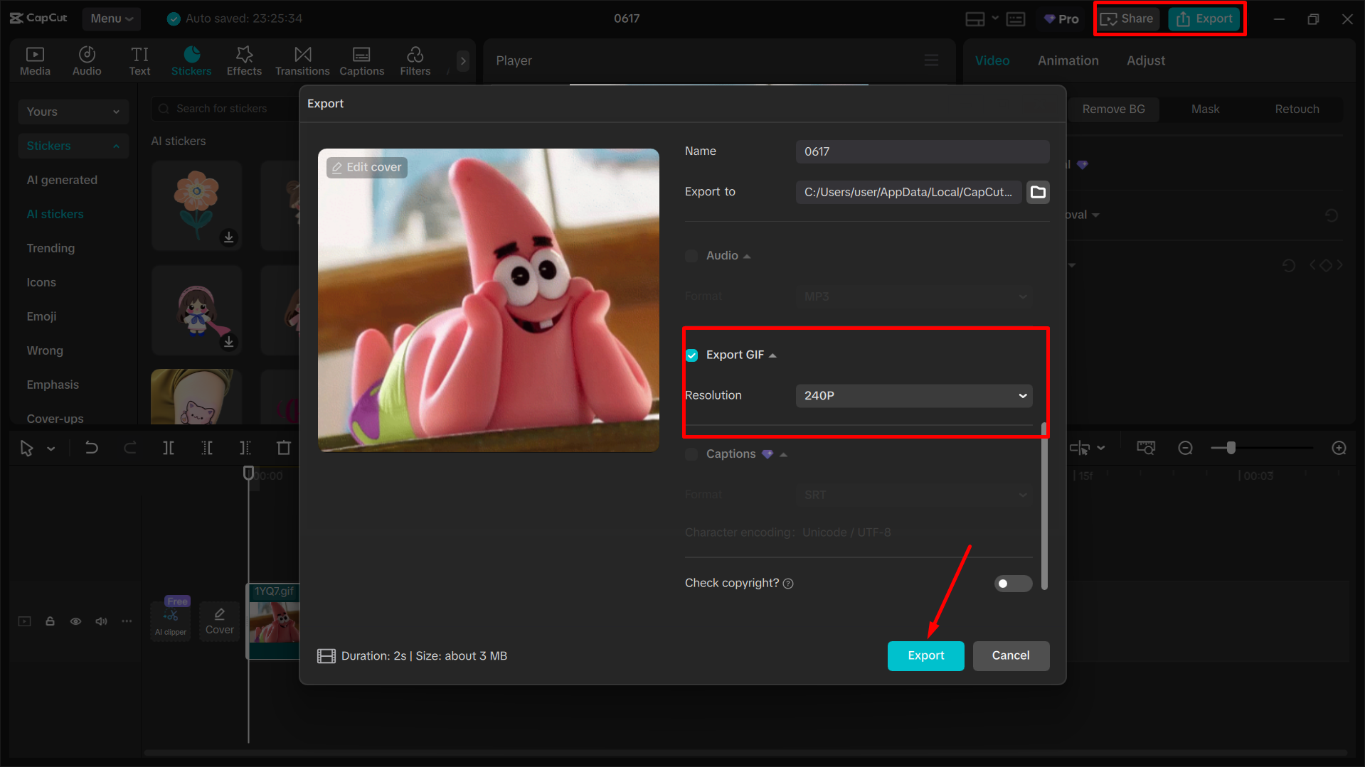 Exportar video como GIF desde el CapCut editor de video de escritorio